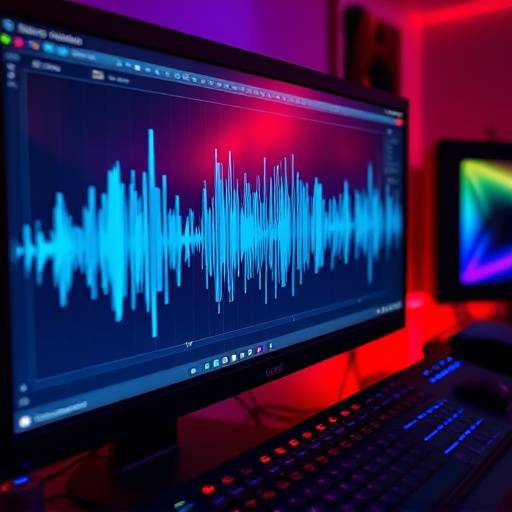 Ondes sonores visualisées sur un écran d'ordinateur, représentant la production musicale.